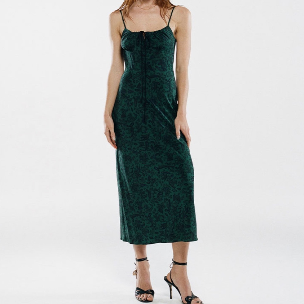Reformation Par Forest Green Floral Velvet Midi Dress